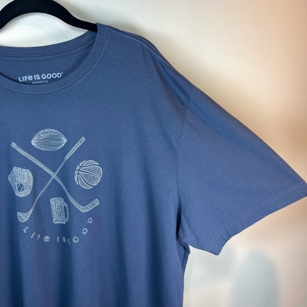 Life is Good Sports Addict Crusher T-Shirt Blue Graphic Tee Cotton Summer NEW XL - Picture 5 of 12